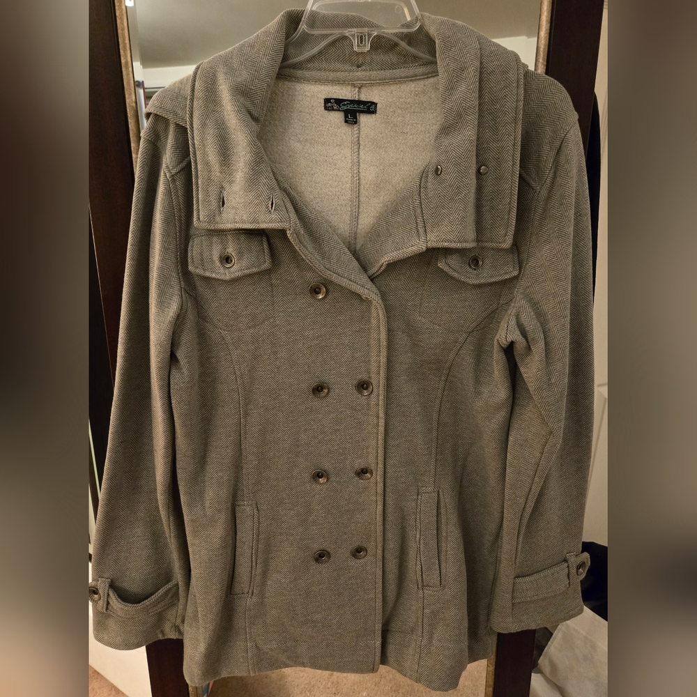 Stylish Women's Double-Breasted Gray  Pea Coat, XL